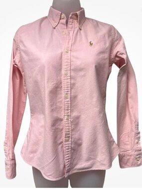 Ralph Lauren Polo Women Pink Button Down Shirt Slim Fit Classic Logo